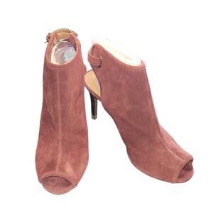 Lucky Brand Sezzah Peep Toe Ankle Boots Russet Suede Leather 9.5M Boho Western